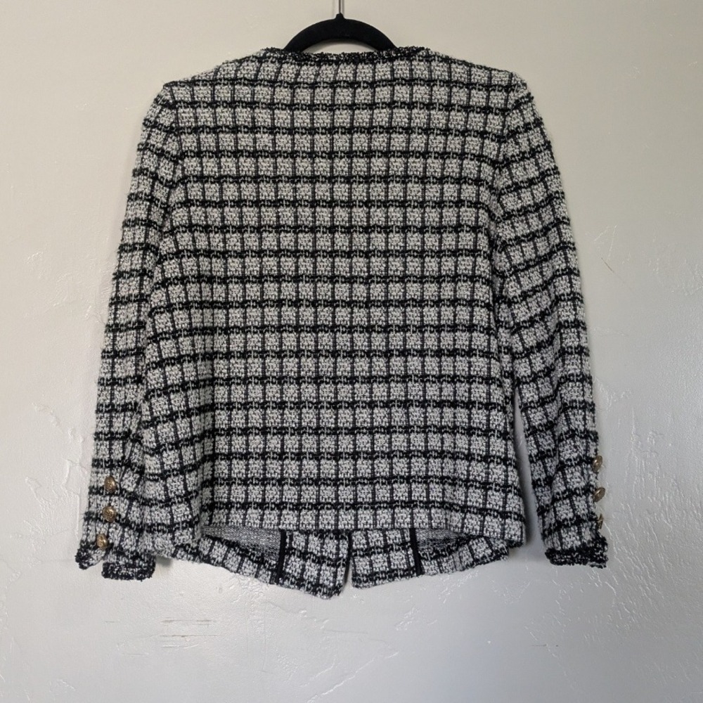 Adrianna Papell Black White Plaid Boucle Jacket Hook‎ Closure Long Sleeve Size S - Picture 8 of 12